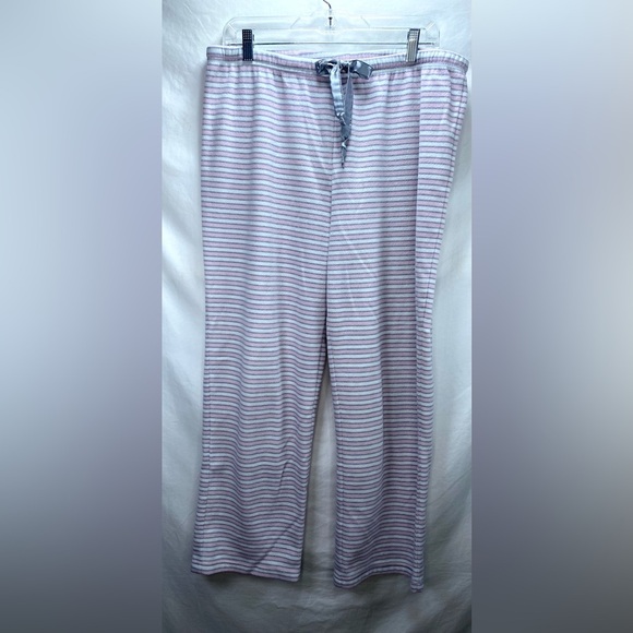 Pajamagram Pink, White & Gray Stripe, Satin Trim Woman’s Size Large Pajama Set. - Picture 3 of 11